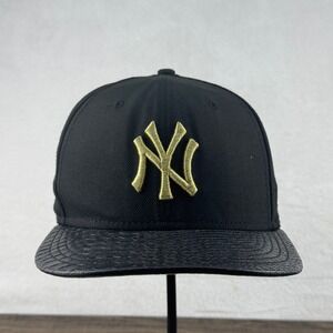 New Era NY Yankees Hat 59Fifty MLB Cap Black Gold Fitted 7‎ 1/2